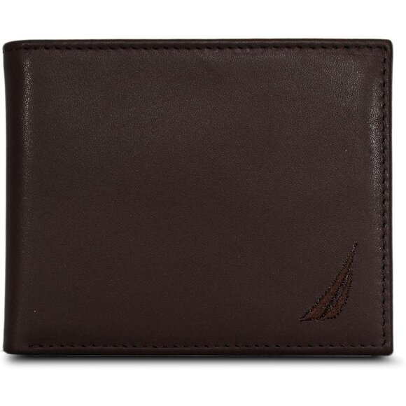 Nautica Men's Bifold Leather Brown Wallet RFID Blocking ID Window Card Slots - Picture 1 of 7